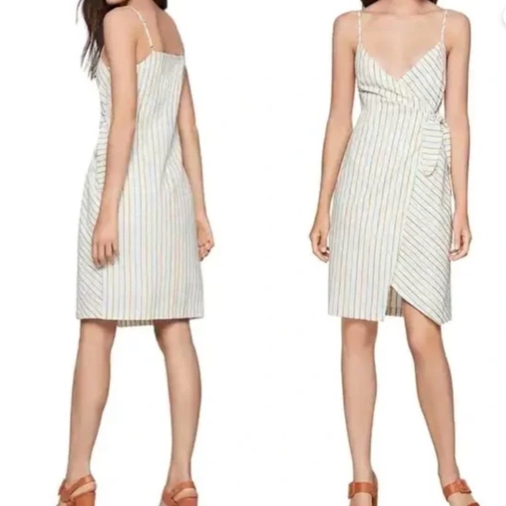 BCBGeneration blue/white striped cotton blend tie wrap dress